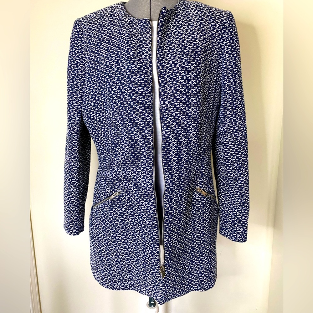 Tweed Zara Long Line Zippered Basic Textured Women’s Blazer Jacket XL